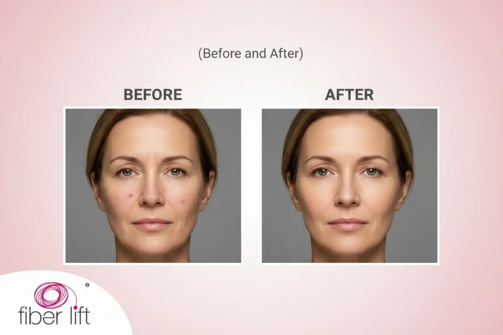 before and after facelift treatment results - fiber lift
