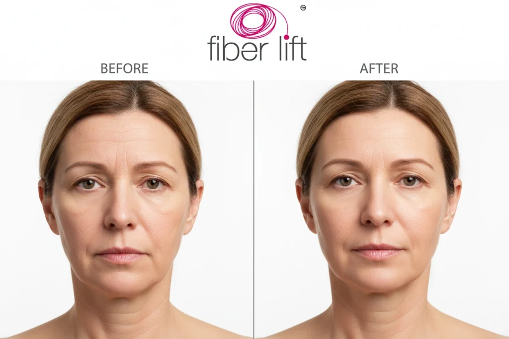 Real laser facelift results showing significant improvement in forehead wrinkles, nasolabial folds, and overall facial rejuvenation