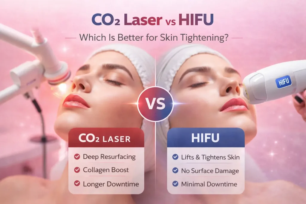 CO2 laser vs HIFU skin tightening treatment comparison
