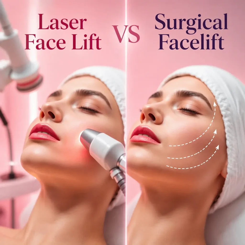Laser face lift vs surgical facelift comparison